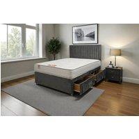Knight Sleep Emily Plush Bed Set With Mattress, 2 Drawers Same Side & 24Headboard in Grey | Size: Single
