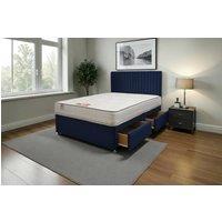 Knight Sleep Emily Plush Bed Set With Mattress, 2 Drawers Same Side & 24Headboard in Navy | Size: Single