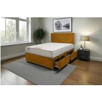 Knight Sleep Emily Plush Bed Set With Mattress, 2 Drawers Same Side & 24Headboard in Mustard | Size: Small Single