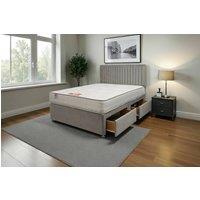Knight Sleep Emily Plush Bed Set With Mattress, 2 Drawers Same Side & 24Headboard in Silver | Size: King