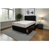 Knight Sleep Emily Plush Bed Set With Mattress, 2 Drawers Same Side & 24Headboard in Black | Size: Single