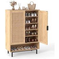 Costway Wooden Shoe Rack Organizer Shoe Cabinet 6-Tier Rattan Storage Cabinet in Natural