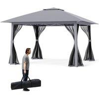 Gymax 394 x 394 CM Pop Up Gazebo Folding Canopy Tent With Mesh Netting-Grey in Grey
