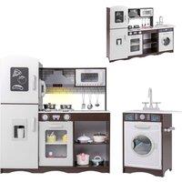 Costway Kitchen Playset w/Realistic Lights & Sound Wooden Pretend Play Kitchen in Brown