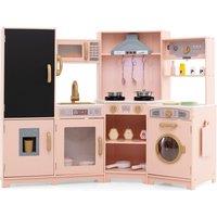 Costway Corner Wooden Play Kitchen Large Pretend Play Kitchen Set in Pink