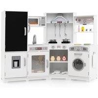 Costway Corner Wooden Play Kitchen Large Pretend Play Kitchen Set in White