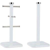 FORGEVIO Set of Mug Tree Kitchen Roll Holder Stand Paper Towel Pole White