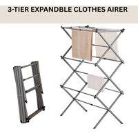 NESTLUNE 3 Tier 7.5m Drying Rack Extendable Compact Clothes Airer in Grey | Size: 100 cm x 15 cm