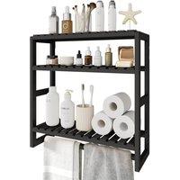 FORGEVIO Bathroom Shelf Storage Adjustable Bamboo shelf 3-Tiered in Black