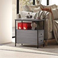 FORGEVIO Slim Side Table End Table with 2 Drawers & Storage Shelf in Grey