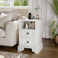 FORGEVIO Light Bedside Table 2 Drawer Nightstand Storage Cabinet in White
