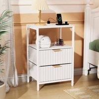 FORGEVIO Bedside Table 2 Drawers Storage Cabinet Nightstand in White
