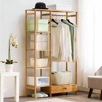 EONLION Natural-90x30x146.5cm-with Drawer Wardrobe Wooden Clothes Rail Rack in Natural | Size: 500mm