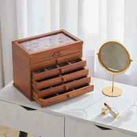 EONLION Jewellery Boxes Storage Case 6 Drawers in Brown | Size: 500mm