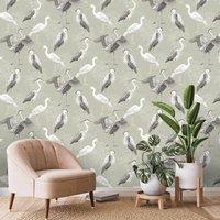 Havendro The Design Heron Crane Bird Animal Nature Wallpaper in Green