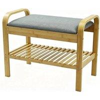 Havendro 2-Tier Bamboo Shoe Bench w/ Cushion Storage in Grey