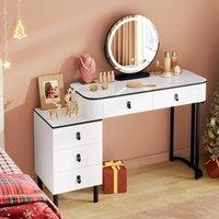 SPETLEK Dressing Table With LED Lights Dimmable Mirror Vanity in White | Size: 0.6m2