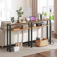 FLAVORA 18015100cm Console Table with Charging Station in Brown | Size: 0.6m2
