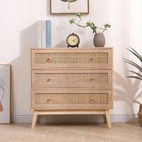 FORGEVIO 3-Drawer Ratten Bedroom Dresser, Chest of Drawer, Storage natural