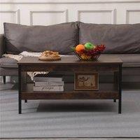 FORGEVIO Living Room Side Table Coffee Table with Storage Shelf, Metal Frame in Brown