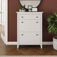 FORGEVIO Two Tier Shoe Cabinet Hallway Shoe Organiser Storage 1 Drawer White