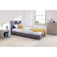 FORGEVIO Faux Leather Bed Frame with Padded Headboard Stitch Design in Grey