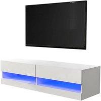 FORGEVIO LED Cool Light up High Gloss Wall Mounted TV Unit Storage White