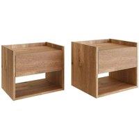 FORGEVIO Wall Mounted Pair of Bedside Tables Oak in Brown