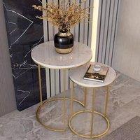 EONLION Nesting Coffee Table Slim Marble in White | Size: 100 cm