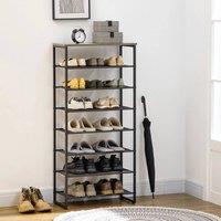 FORGEVIO 8-Tier Metal Shoe Rack Storage Organiser with Mesh Shelves in Black