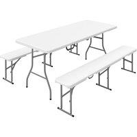 FORGEVIO 3 Piece Folding Picnic Table & Bench Set with Handles in White