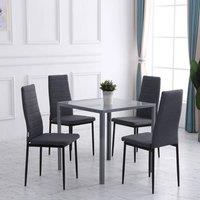 FORGEVIO High Back Dining Chairs Upholstered Linen-Touch Fabric in Grey