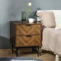 FORGEVIO Bedside Table Set of 2 with 2 Drawers, Side Tables with Metal in Brown