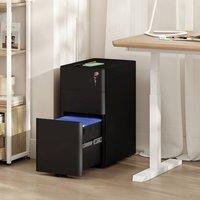 FORGEVIO 3-Drawer Mobile Filing Cabinet with Hanging Bar for A4 in Black