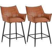 Kelvenix Set of 2 Modern Bar Stools PU Leather in Brown | Size: 0.6m2