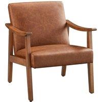 Kelvenix Faux Leather Armchair with Solid Wood Legs in Brown | Size: 0.6m2