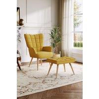 Living and Home Yellow Linen Upholstered Armchair with Footstool
