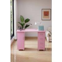 Mobile Nail Table with Cabinet & Drawer Storage in Pink