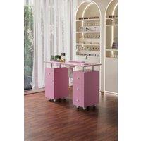 Mobile Manicure Table with Dust Collector & Storage Drawers in Pink