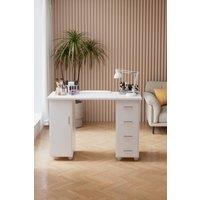 Manicure Table on Wheels with 1 Cabinet & 4 Drawers in White