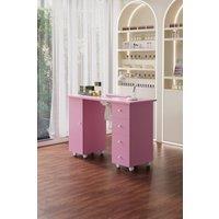 Manicure Table with Integrated Dust Collector on Wheels in Pink
