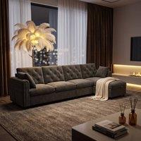 FENCHILIN Velvet L-Shaped Sectional Sofa with Reversible Chaise, Pockets in Grey