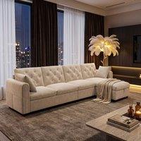 FENCHILIN Velvet L-Shaped Sectional Sofa with Reversible Chaise, Pockets in Beige