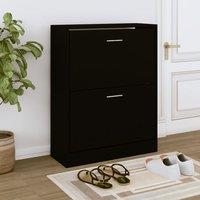 Berkfield Home Shoe Cabinet Black 63x24x81 cm Engineered Wood | Size: 63 x 24 x 81 cm