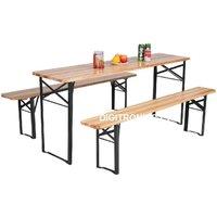 Hygrad Built to Survive Large 3 Piece Wooden Folding Picnic Beer Table Bench Trestle Patio Outdoor Garden Pub Camping furniture Dining Table Set BBQ