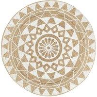 Berkfield Home Handmade Rug Jute with White Print 90 cm | Size: 100 cm diameter