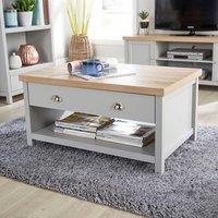 Home Source Coffee Table 2 Drawer Dark 36mm Oak Top Home Reception Table in Grey