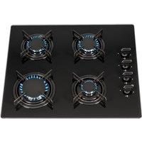 SIA 60cm Black 4 Burner Gas On Glass Hob With Enamel Pan Stands & FFD- GHG612BL