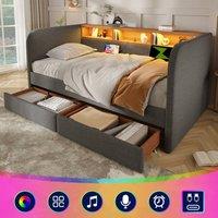 Matteo Grey Upholstered Daybed with LED, USB, Headboard & Drawer Storage | Size: Single