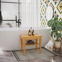 HOMCOM 2 Tier Slatted Shower Bench Storage Seat Stool Comfortable in Natural